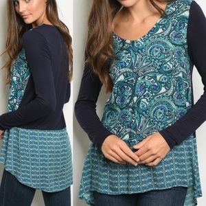 Dark Blue and Teal Paisley Tunic